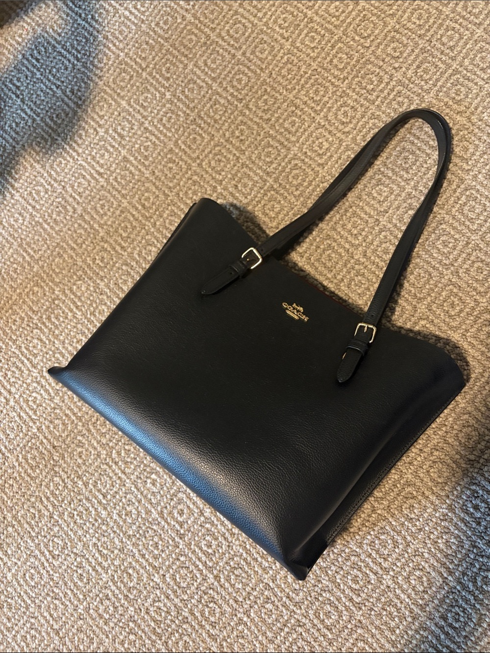 Coach Black Leather Shoulder Tote with Gold Logo - Picture 3 of 5